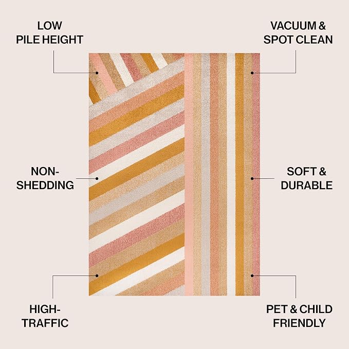 JONATHAN Y Retro Rainbow Stripe Indoor Area Rug 8x10, Red/Gold/Cream, Contemporary, Casual, Coastal, Easy-Cleaning for Living Room, Bedroom, Kitchen, Pet Friendly, Non-Shedding (DZC102C-8)