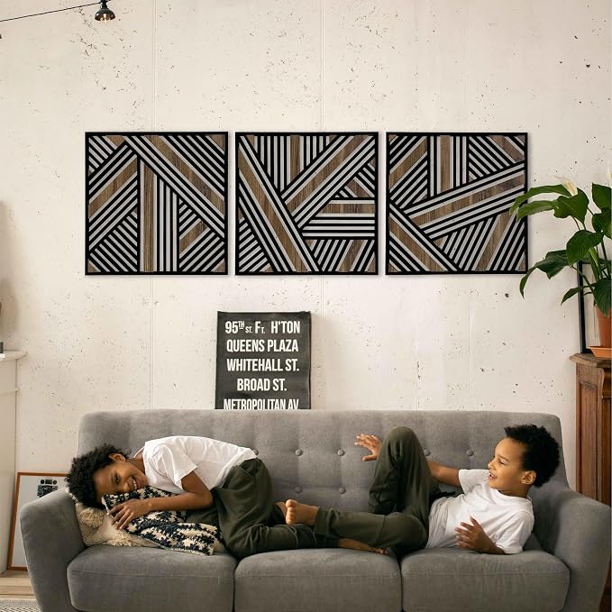 Art Deco Wall Art Wood Panels, Wood Wall Art Large, Geometric Lines Wooden Wall Decoration, Wood Wall Decor for Art Deco Interior Design