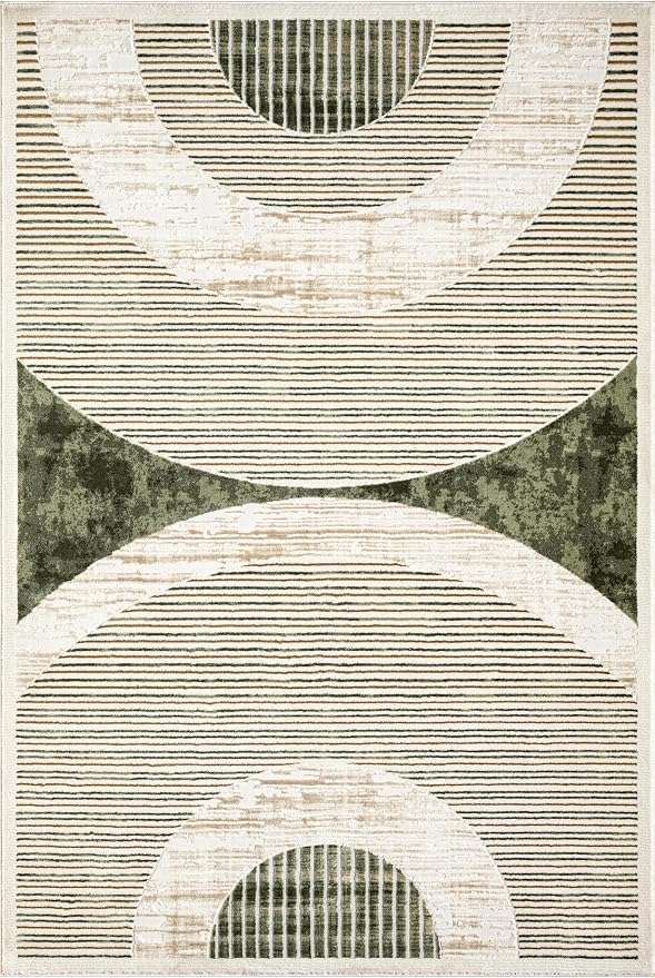 Abani Mid-Century Green Arch Washable Area Rug – 4' x 6' – Modern Geometric Design – Ivy Collection – Non-Shedding, Easy to Clean – Durable for High Traffic Areas – Living Room, Bedroom & Office