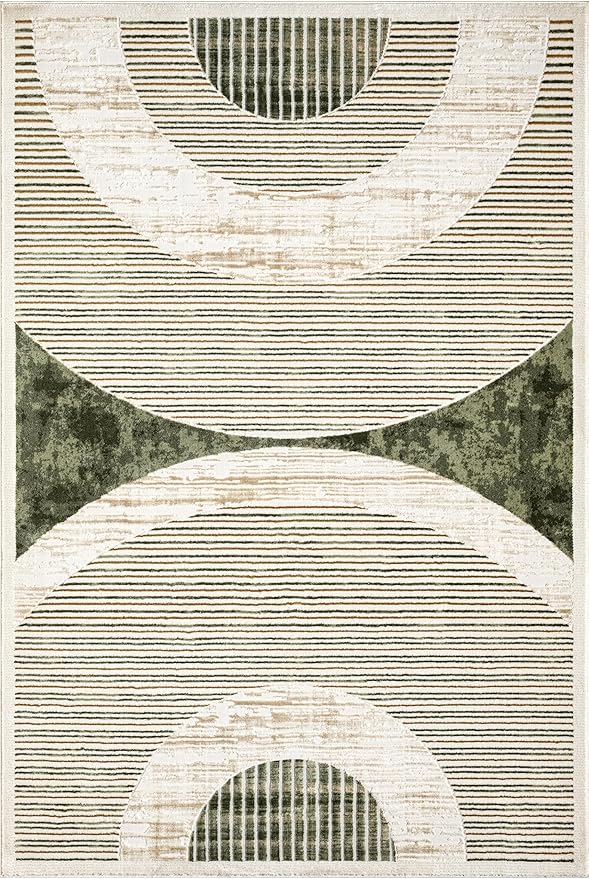 Abani Mid-Century Green Arch Washable Area Rug – 6' x 9' – Modern Geometric Design – Ivy Collection – Non-Shedding, Easy to Clean – Durable for High Traffic Areas – Living Room, Bedroom & Office