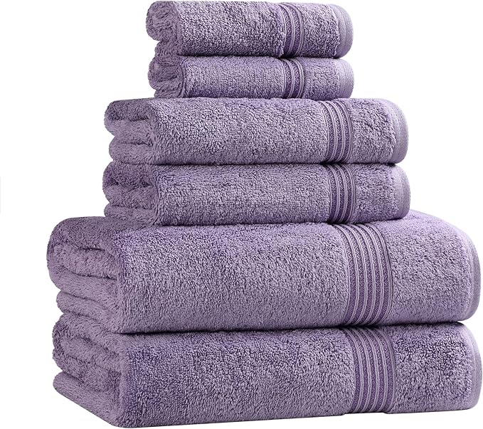 Superior Heritage Egyptian Cotton 6 Piece Towel Set, Heavyweight Towels for Bathroom, Guest Bath, Luxury Home Decor, Plush Absorbent Essentials, Includes 2 Bath, 2 Hand, 2 Face Towels, Royal Purple