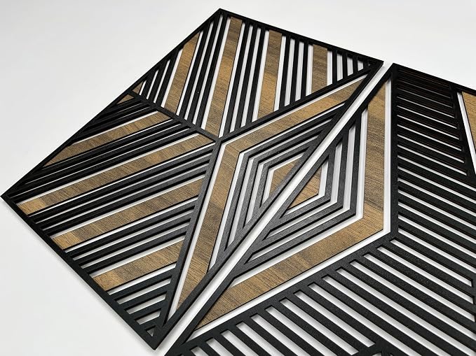 Art Deco Style Geometric Wood Wall Art, Mid Century Modern Wooden Wall Art Panel, Large Wall Decor for Bedroom, Office or Living Room