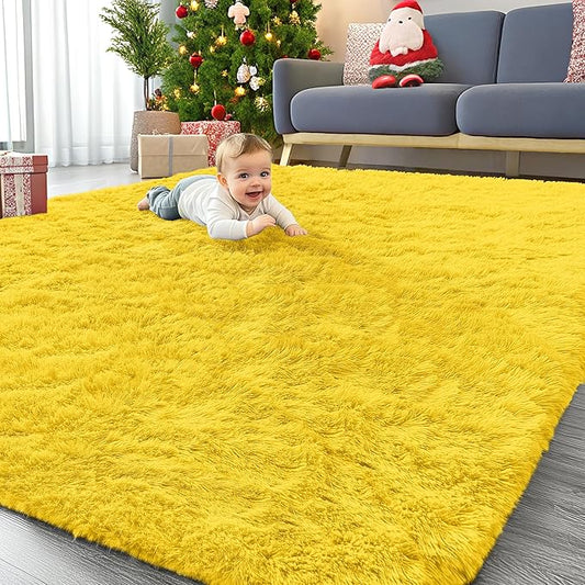 OLANLY 6x9 Machine Washable Large Area Rugs for Living Room, Bedroom, Soft Fluffy Shaggy Bedside Rug, Indoor Floor Carpet for Kids Girls and Boys, Dorms, Nursery, Home Decor Aesthetic, Yellow