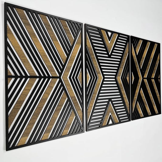 Art Deco Style Geometric Wood Wall Art, Mid Century Modern Wooden Wall Art Panel, Large Wall Decor for Bedroom, Office or Living Room