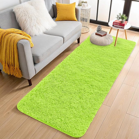 OLANLY 2x6 Machine Washable Runner Rugs for Hallway, Soft Fluffy Shaggy Bedside Rugs for Bedroom, Living Room, Indoor Floor Carpet for Kids Girls and Boys, Home Decor Aesthetic, Lime Green