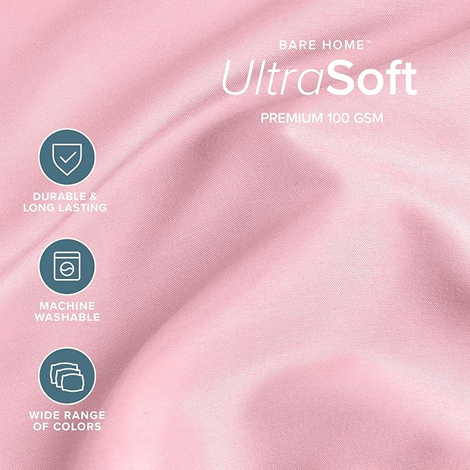 Bare Home King Sheet Set - 1800 Ultra-Soft Microfiber King Bed Sheets - Double Brushed - Deep Pockets - Easy Fit - 4 Piece Set - Bedding Sheets & Pillowcases (King, Light Pink)