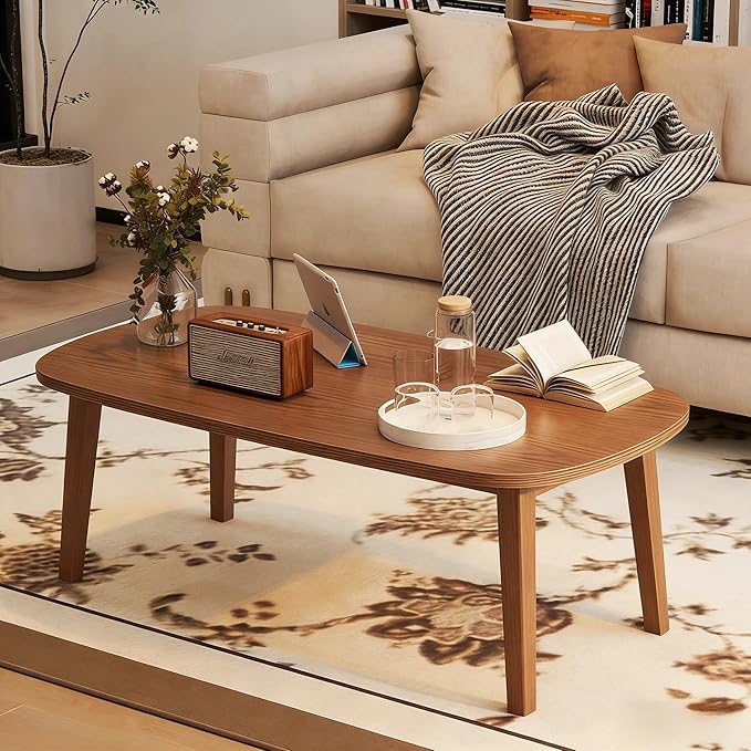 Foldable Coffee Table, Sofa Table, Coffee Tables for Living Room，Minimalist Solid Wood Side Table, Foldable Legs, Walnut Color.(31.5IN)