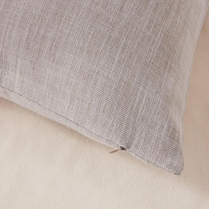ZeeMart Rustic Cotton Linen Throw Pillow Covers Set of 2, 16x16 Inch Taupe, Farmhouse Style Decorative Couch Pillow Cases Beige Cushion Covers for Sofa Bed Living Room Home Decor