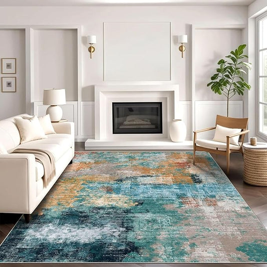 vivorug Washable Rug, Ultra Soft Area Rug 6x9, Non Slip Abstract Rug Carpet, Stain Resistant Rugs for Living Room Bedroom, Modern Fluffy Rug (Rosy Clouds, 6'x9')
