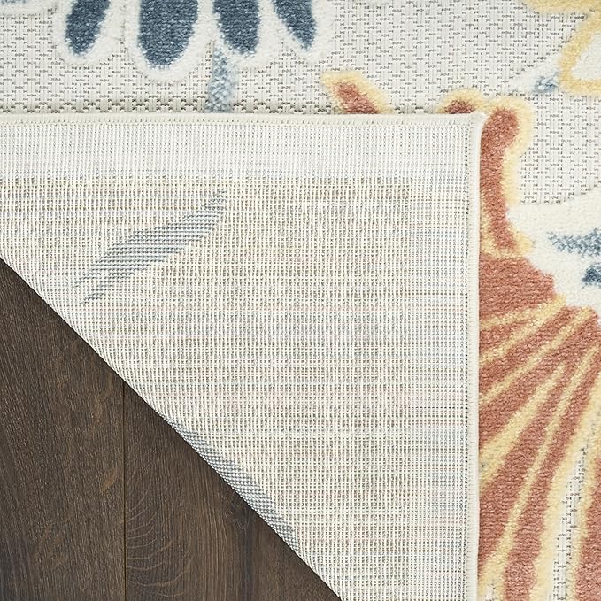 Nourison Home Aloha Ivory Rose 9' x 12' Area Rug - Easy Clean, Non Shedding, Bed Room, Living Room, Dining Room, Kitchen (9' x 12')