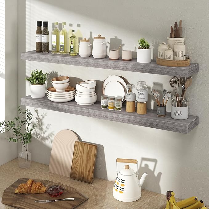 40 Inch Floating Shelves for Wall 2 Pack, 40" Wall Shelves for Books, Storage, Decor, Wall Mounted Floating Shelf with Invisible Brackets for Kitchen, Living Room, Gray