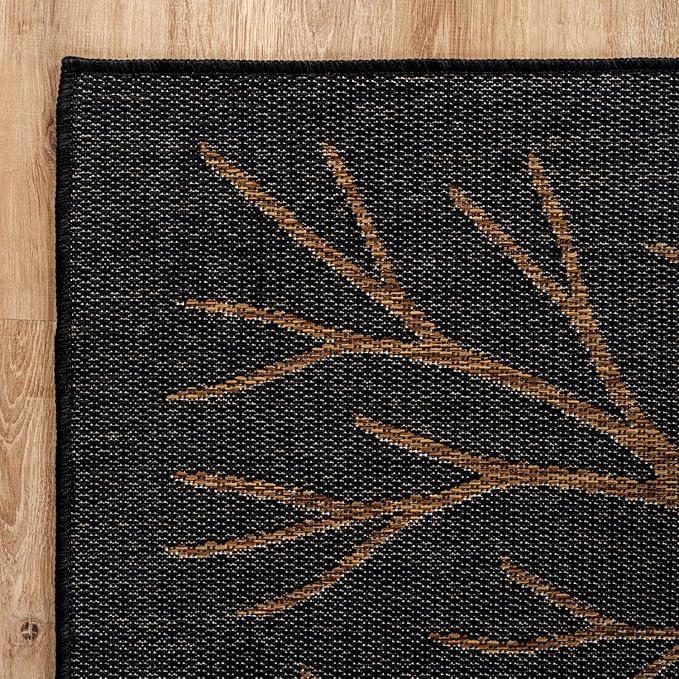 Washable Indoor Outdoor Rug 5x7 Modern Area Rugs Branch Pattern Non Shedding Waterproof Easy Clean Patio Deck Porch Living Room Bedroom Garden RV (5 X 7 Gold)