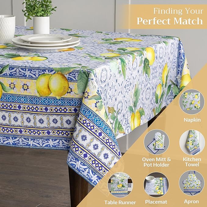 Maison d' Hermine Table Cloth Rectangle Table 100% Cotton 70 x 120 Inches Tablecloth Reusable Decorative for Dining Room Farmhouse Home Valentines Day Decorations Spring Summer - Citrus