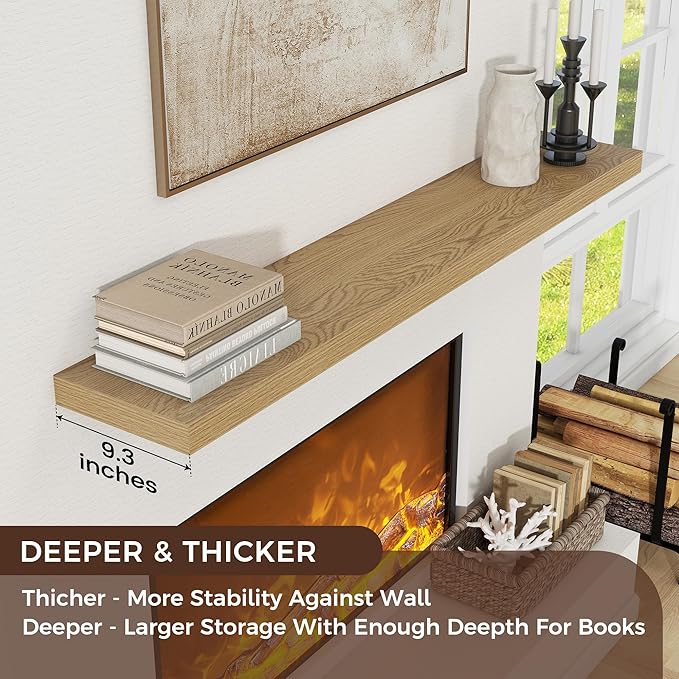 Floating Shelves for Wall, Engineered Wood Wall Shelves with Invisible Brackets for Living Room Bedroom Bathroom Office Kitchen Decor and Storage (Oak, 55" W x 9" D x 1.5" H) Set of 1