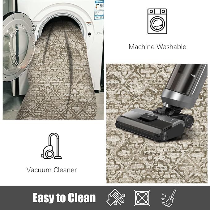 RUGSURE Washable Area Rugs, 6' x 9' - 1/6 Thick - Stain & Water Resistant Non-Slip - Perfect Resistant Rug for Living Room, Bedroom, Nursery, Pet & Child Friendly, Vibrant Colors Rugs, Brown