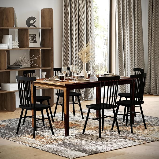 Merrick Lane Hayden 60" Solid Wood Dining Table with Tapered Wooden Legs, Seating for 6, Brown Matte