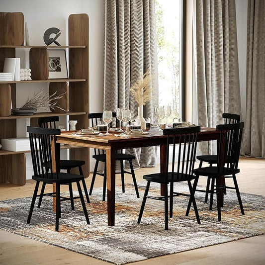 Merrick Lane Hayden 60" Solid Wood Dining Table with Tapered Wooden Legs, Seating for 6, Brown Matte