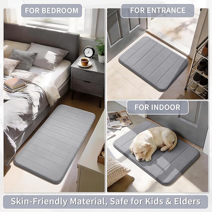 Yimobra Bathroom Runner 60"x24", Non Slip Memory Foam Bath Mat, Super Soft Water Absorbent Hallway Carpet, Machine Washable Rug for Vanity Tub Shower, Gray
