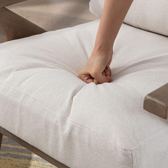chairus Mid-Century Modern White Linen Accent Chairs with Ottomans Set of 2, Comfy Upholstered Lounge Armchairs with Solid Wood Frame, Fabric Reading Chairs for Living Room Bedroom Office