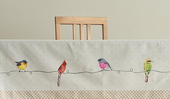 Maison d' Hermine Table Cloth Rectangle Table 100% Cotton 60 x 120 Inches Tablecloth Reusable Decorative for Dining Room Farmhouse Home Valentines Day Decorations Spring Summer - Birdies on Wire