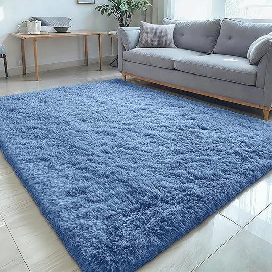OLANLY 5x8 Machine Washable Large Area Rugs for Living Room, Bedroom, Soft Fluffy Shaggy Bedside Rug, Indoor Floor Carpet for Kids Girls and Boys, Dorms, Nursery, Home Decor Aesthetic, Blue
