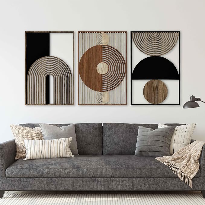 Mid Century Modern Wood Wall Art, Abstract Scandinavian Wooden Wall Decor, Geometric Boho Wall Panels, Contemporary Home Accents Gift for Living Room and Bedroom