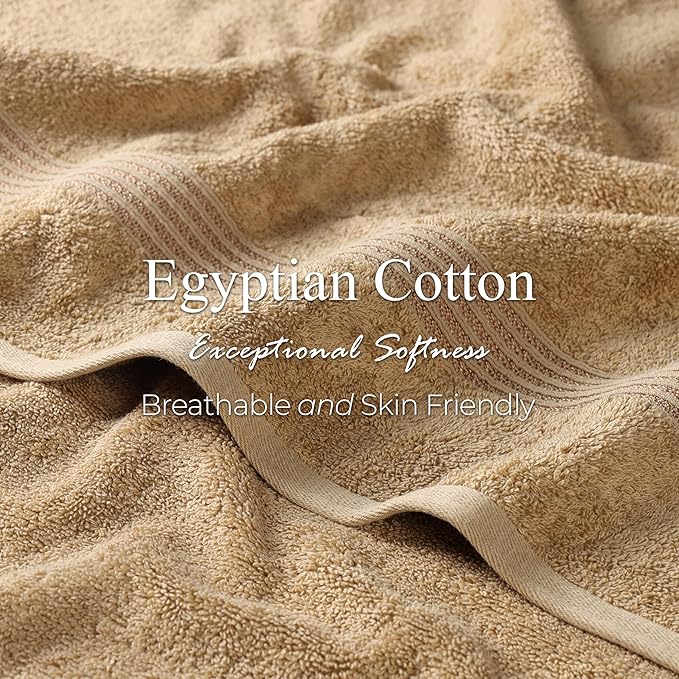 Superior Heritage Egyptian Cotton 3 Piece Towel Set, Assorted Absorbent Towels for Bathroom, Guest Bath, Luxury Home Decor Essentials, Includes 1 Bath, 1 Hand, 1 Face Towel/Washcloth, Toast