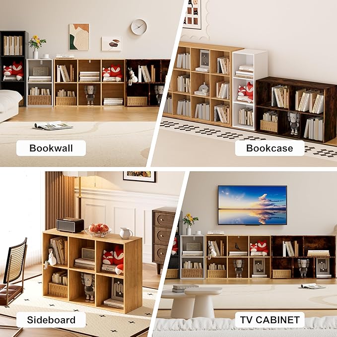 Book Shelf, Wooden Cube Storage Organizer with 11" Open Cubes, Stackable Modular Bookcase for Room Divider Storage, 3 Tier Bookshelf for Living Room, Bedroom, Office (White, 3-Cube)