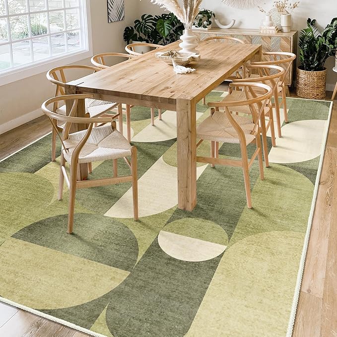 6x9 Area Rugs Green Washable Rug for Living Room Bedroom,Large Modern Geometric Non Slip Carpet for Kitchen Dining Room