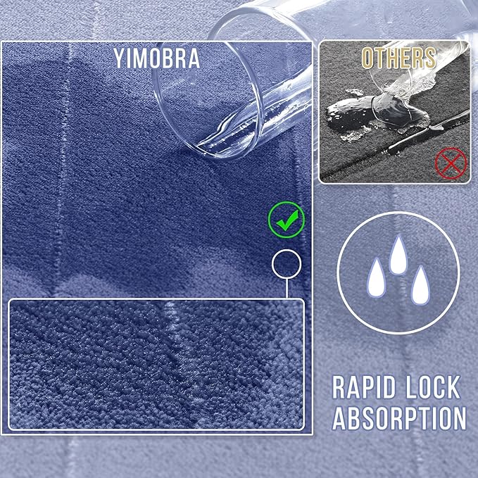 Yimobra Memory Foam Bath Mat, Super Soft Absorbent Bathroom Rug Non Slip 31.5x20 Inch, Quick Dry, Machine Washable Floor Carpet for Tub Shower, Home Decor Accessories, Navy Blue