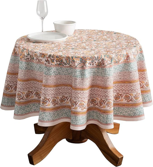 Maison d' Hermine Table Cloth Round Table 100% Cotton 69 Inches Fall Tablecloth Reusable Everyday Use for Thanksgiving Christmas Decorations Dining Farmhouse Party (Nila)