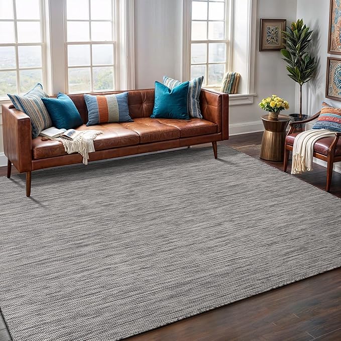 Washable Indoor Outdoor Rug 5x7 Weather Resistant Area Rugs Modern Solid for Porch Deck Balcony Backyard Patio Outside Carpet (5 X 7 Silver Grey)