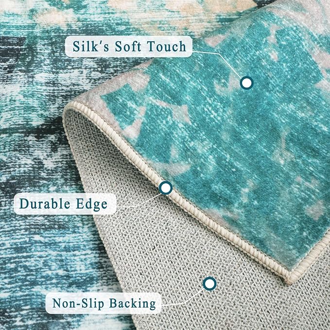 vivorug Washable Rug, Ultra Soft Area Rug 4x6, Non Slip Abstract Small Rug, Stain Resistant Rugs for Living Room Bedroom, Modern Fluffy (Rosy Clouds, 4'x6')