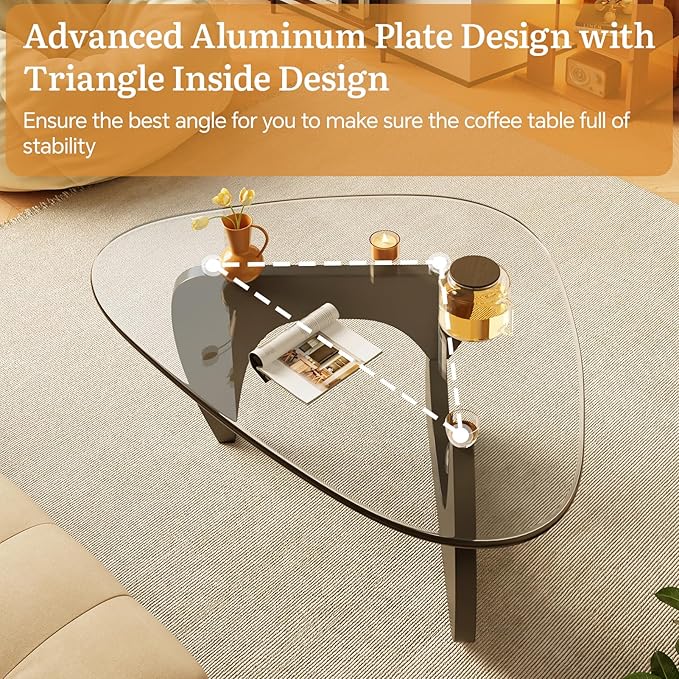 Coffee Tables Glass Small Farmhouse Coffee Table Mid-Century Modern Wood Center Table for Living Room, Black Transparent, 32 Inch