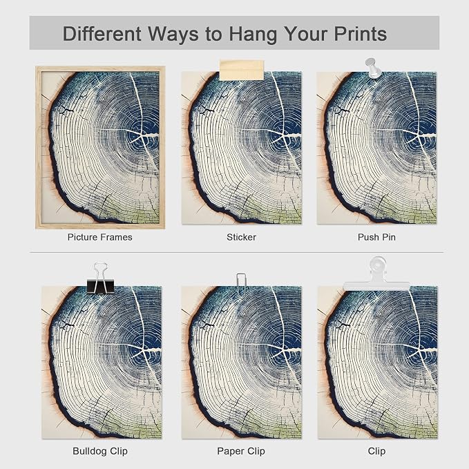 SIGNWIN Adhesive Canvas Poster Blue & White Overexposed Wood Tree Ring Nature Wilderness Minimalism Digital Art Modern Art Decorative Zen Relax/Calm Multicolor for Bedroom - 12"x16"x4