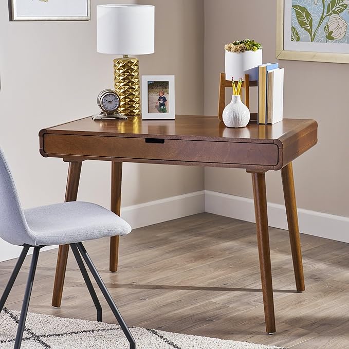40" Retro Style Small Computer Desk, Gaming Table with Storage Drawers, Writing Desk with Sturdy Legs for Home Office Work, Brown