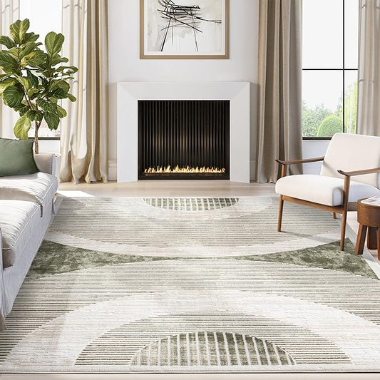 Abani Mid-Century Green Arch Washable Area Rug – 5' x 8' – Modern Geometric Design – Ivy Collection – Non-Shedding, Easy to Clean – Durable for High Traffic Areas – Living Room, Bedroom & Office