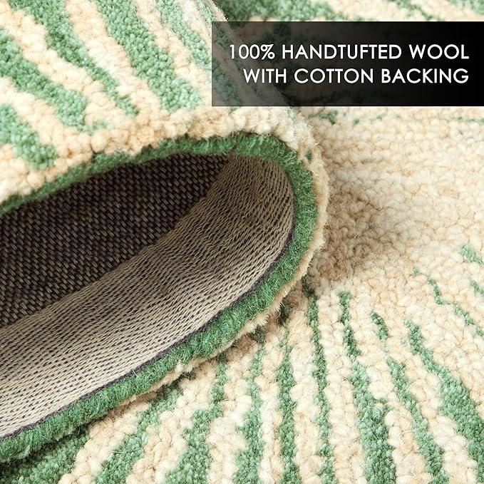 Nicole Miller New York Kendall Fluted Geo Handcrafted Area Rug, 100% Wool Rug, Green, 8'x10'