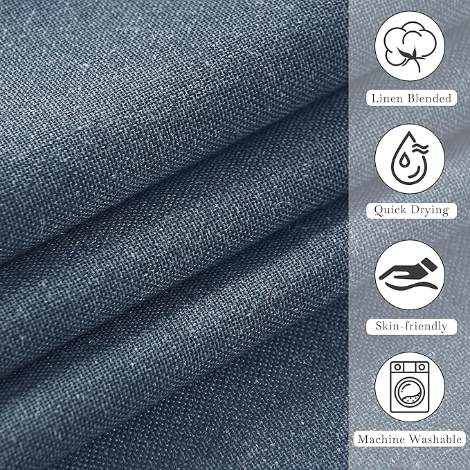 KGORGE Linen Fabric Shower Curtain for Bathroom-Button Hole Waterproof Lightweight Washable Privacy Shower Curtain Sets for Bathtub with 12 Metal Hooks, W72 x 72 inches Long, Navy Blue, 1 Panel