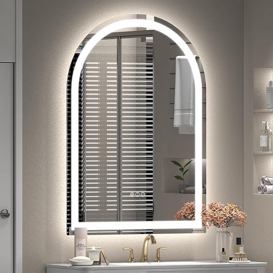 Arched LED Bathroom Mirror 20x28 Inch with Backlit and Frontlit, Dimmable Vanity Mirror for Wall, Anti-Fog, 3 Colors, Memory, Shatter-Proof, ETL Listed