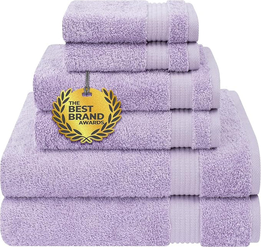 Cotton Paradise 6 Piece Towel Set, 100% Cotton Soft Absorbent Turkish Towels for Bathroom, 2 Bath Towels 2 Hand Towels 2 Washcloths, Lilac Towel Set