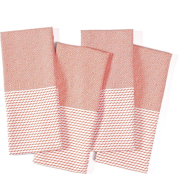 TWINY threads Dish Towel Diamond Weave, 4 Pack, Premium 100% Cotton Kitchen Linen Set, Large Dish Rags and Wash Rags, Absorbent Quick Drying, Machine Washable Dishcloth Set, 18"x26", Orange