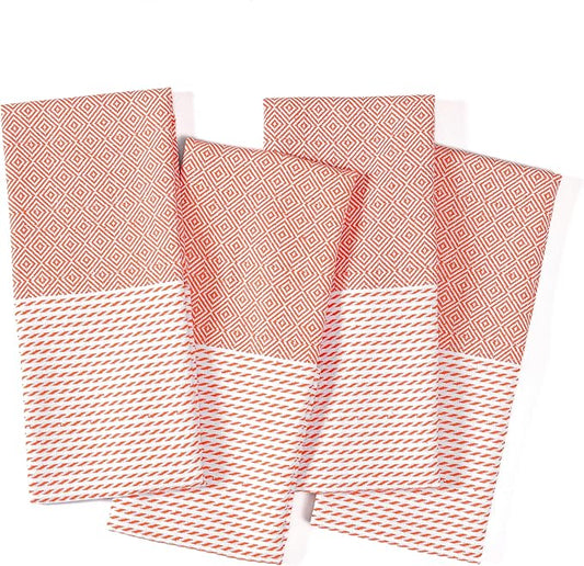 TWINY threads Dish Towel Diamond Weave, 4 Pack, Premium 100% Cotton Kitchen Linen Set, Large Dish Rags and Wash Rags, Absorbent Quick Drying, Machine Washable Dishcloth Set, 18"x26", Orange