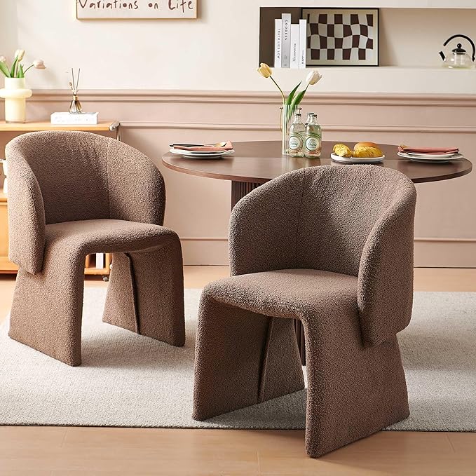 NORDICANA 3-Piece Round Dining Table Set for 2, Rustic 47-Inch Kitchen Table and Chair Set, Dining Set with Brown Upholstered Armchairs, Manufactured Wood Top with Walnut Veneer