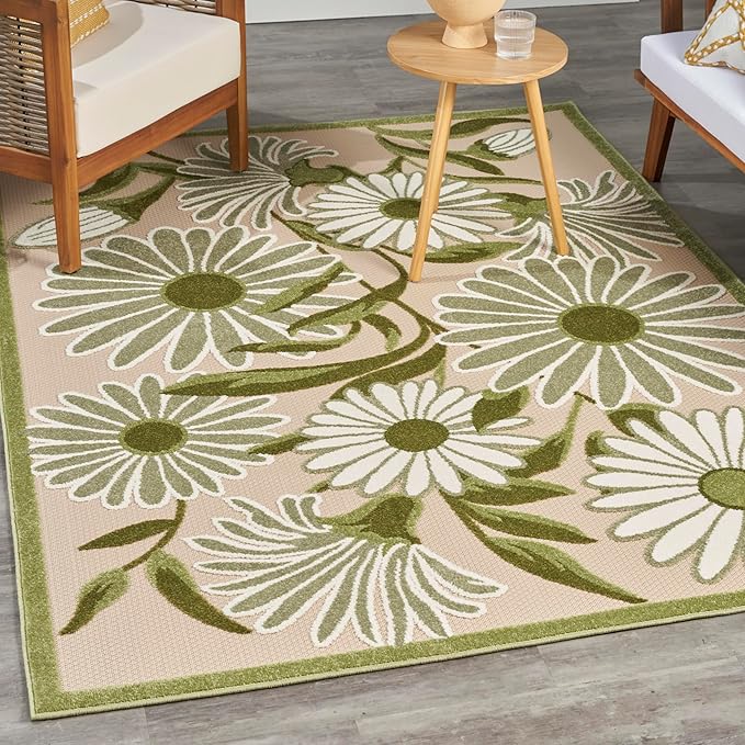 Nourison Home Aloha Ivory Green 3'6" x 5'6" Area Rug - Easy Clean, Non Shedding, Bed Room, Living Room, Dining Room, Kitchen (4' x 6')