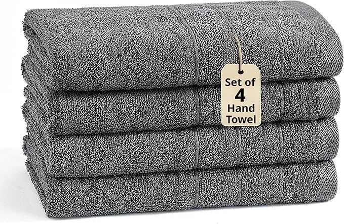 LANE LINEN Luxury Hand Towels Set of 4 (16"x28") - 100% Ringspun Cotton Hand Towel Set - Durable, Quick Dry, Ultra Soft & Highly Absorbent Hand Towels for Bathroom - Sustainably Produced - Cool Grey