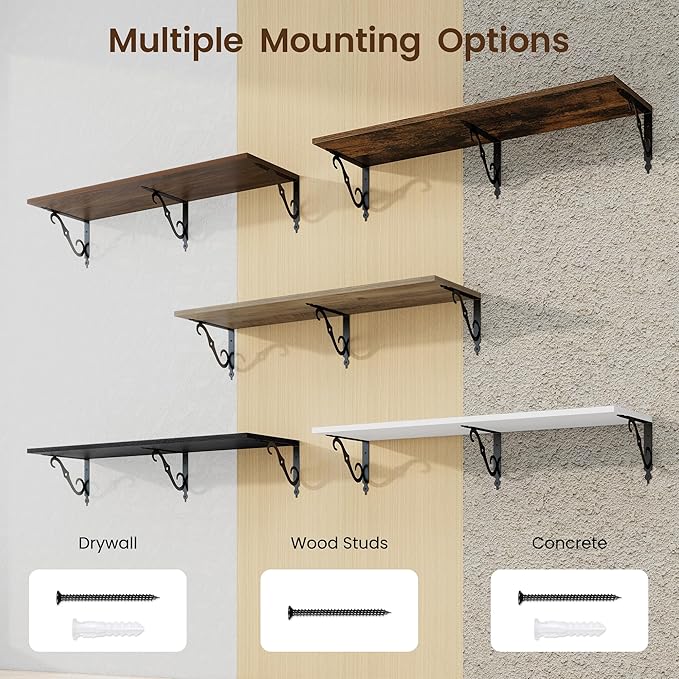 RICHFOCUS 12 Inch Deep Floating Shelves for Wall, 39" W x 12" D Black Wood Wall Shelves Set of 2, Wide Floating Shelves for Living Room, Bedroom, Kitchen, Bathroom and Decor Storage, Black