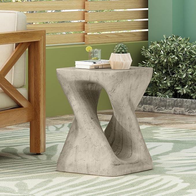ø11.75'' Small Side Table End Table for Living Room, Modern Retro Farmhouse Countryside Style, Magnesium Oxide Material for Indoor & Outdoor, No Assembly, Wood Grain, Gray
