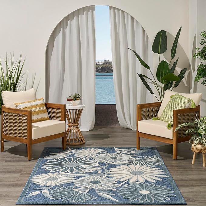 Nourison Home Aloha Blue 5'3" x 7'5" Area Rug - Easy Clean, Non Shedding, Bed Room, Living Room, Dining Room, Kitchen (5' x 8')