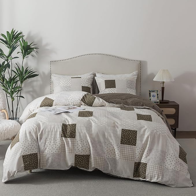 HoneiLife Rustic Duvet Cover Queen - 100% Cotton Comforter Cover 3-Piece, All Season Bedding Duvet Cover Sets with Zipper Closure & Corner Ties